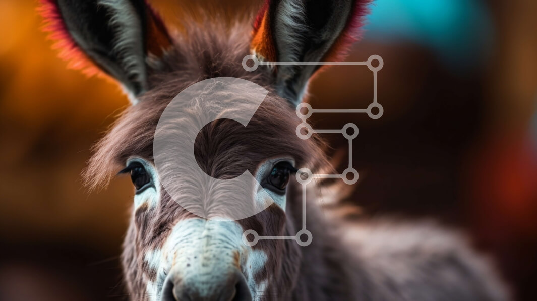 Intra Συλλεκτικό Ξύλινο Παζλ Plywood  4mm - Κοντινό πλάνο του προσώπου ενός γαϊδάρου με καφέ παλτό και λευκές κηλίδες Σε Ξύλινο Κουτί - Διαστάσεις: 10x10 cm – 25 κομμάτια