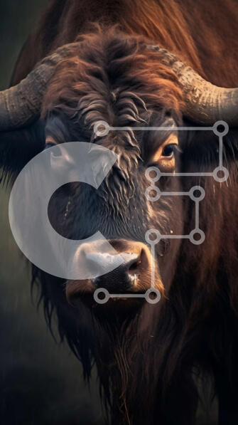 Σετ των 2 Intra Συλλεκτικό Ξύλινο Παζλ Plywood  4mm - Κοντινό πλάνο του κεφαλιού του Bison με σοβαρή έκφραση Σε Ξύλινο Κουτί - Διαστάσεις: 10x10 cm – 25 κομμάτια