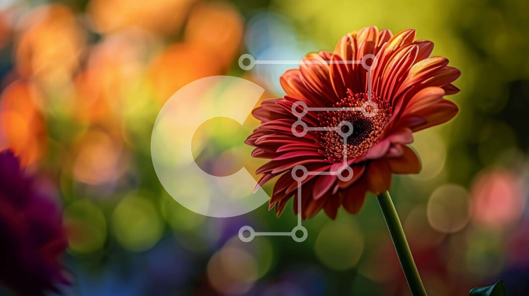 Intra Συλλεκτικό Ξύλινο Παζλ Plywood  4mm - Μονό κόκκινο λουλούδι με πολύχρωμα άνθη Σε Ξύλινο Κουτί - Διαστάσεις: 10x10 cm – 25 κομμάτια