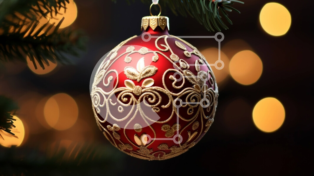 Intra Συλλεκτικό Ξύλινο Παζλ Plywood  4mm - Κόκκινο γυάλινο στολίδι που κρέμεται από κλαδί δέντρου Σε Ξύλινο Κουτί - Διαστάσεις: 10x10 cm – 25 κομμάτια