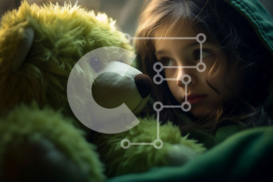 Intra Συλλεκτικό Ξύλινο Παζλ Plywood  4mm - Νεαρό κορίτσι με πράσινο φούτερ και λούτρινο ζώο Σε Ξύλινο Κουτί - Διαστάσεις Puzzle: 10x10 cm – 25 κομμάτια