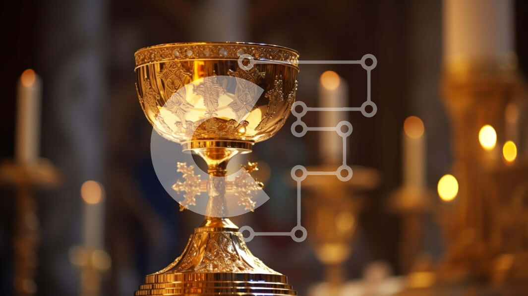 Intra Συλλεκτικό Ξύλινο Παζλ Plywood  4mm - Χρυσό κύπελλο και κεριά για θρησκευτική τελετή Σε Ξύλινο Κουτί - Διαστάσεις Puzzle: 10x10 cm – 25 κομμάτια