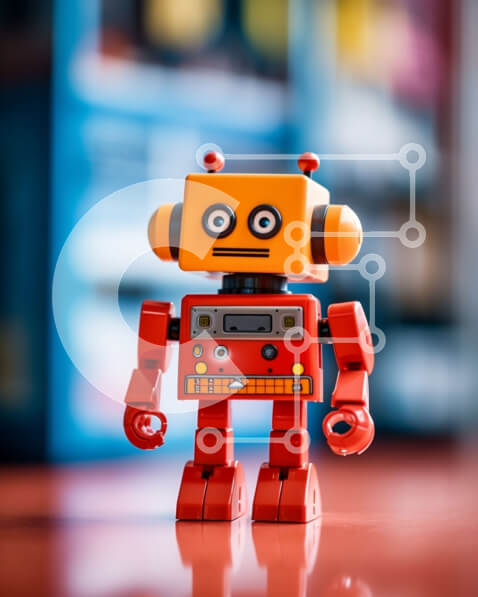 Intra Συλλεκτικό Ξύλινο Παζλ Plywood  4mm - Αξιολάτρευτο παιχνίδι ρομπότ με χαμογελαστό πρόσωπο σε κόκκινο τραπέζι Σε Ξύλινο Κουτί - Διαστάσεις: 10x10 cm – 25 κομμάτια