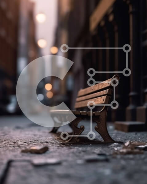 Intra Συλλεκτικό Ξύλινο Παζλ Plywood  4mm - Έρημος ξύλινος πάγκος σε μια μοναχική οδό της πόλης Σε Ξύλινο Κουτί - Διαστάσεις Puzzle: 10x10 cm – 25 κομμάτια