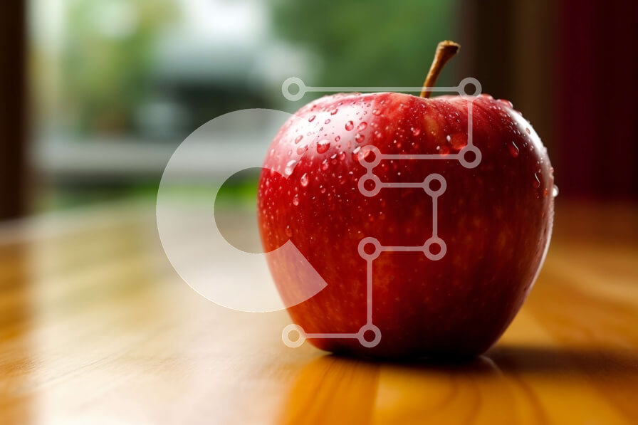 Σετ των 2 Intra Συλλεκτικό Ξύλινο Παζλ Plywood  4mm - Όμορφη εικόνα ενός κόκκινου μήλου σε ένα ξύλινο τραπέζι με θέα στη βροχερή μέρα έξω Σε Ξύλινο Κουτί - Διαστάσεις: 10x10 cm – 25 κομμάτια