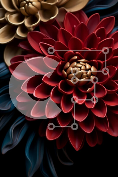 Σετ των 2 Intra Συλλεκτικό Ξύλινο Παζλ Plywood  4mm - Κόκκινα και χρυσά λουλούδια σε μαύρο φόντο Σε Ξύλινο Κουτί - Διαστάσεις: 10x10 cm – 25 κομμάτια