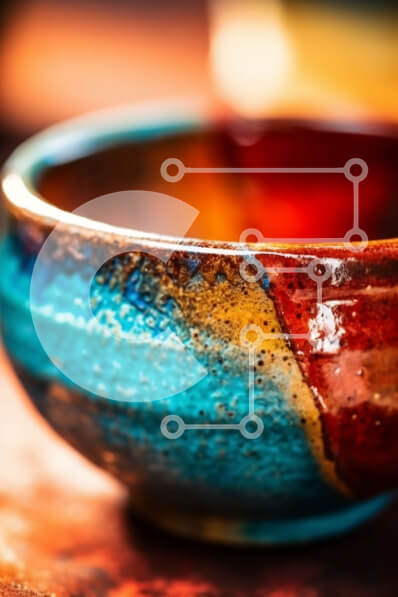 Intra Συλλεκτικό Ξύλινο Παζλ Plywood  4mm - Ζωντανό κεραμικό μπολ με κόκκινο, πορτοκαλί και κίτρινο στροβιλισμένο σχέδιο Σε Ξύλινο Κουτί - Διαστάσεις: 10x10 cm – 25 κομμάτια