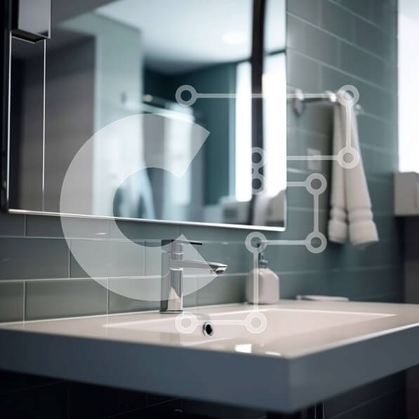 Intra Συλλεκτικό Ξύλινο Παζλ Plywood  4mm - Κομψό μπάνιο με μεγάλο καθρέφτη πάνω από το νιπτήρα Σε Ξύλινο Κουτί - Διαστάσεις Puzzle: 10x10 cm – 25 κομμάτια