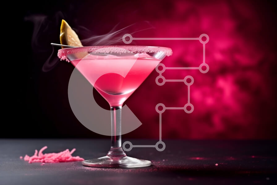 Σετ των 2 Intra Συλλεκτικό Ξύλινο Παζλ Plywood  4mm - Ροζ κοκτέιλ με Lemon Twist Martini Glass σε σκούρο φόντο Σε Ξύλινο Κουτί - Διαστάσεις: 10x10 cm – 25 κομμάτια