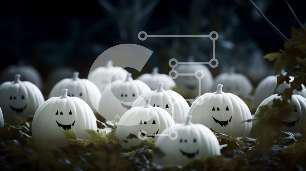 Intra Συλλεκτικό Ξύλινο Παζλ Plywood  4mm - Ομάδα λευκών κολοκύθες με χαμογελαστά πρόσωπα σε σκούρο φόντο Σε Ξύλινο Κουτί - Διαστάσεις Puzzle: 10x10 cm – 25 κομμάτια