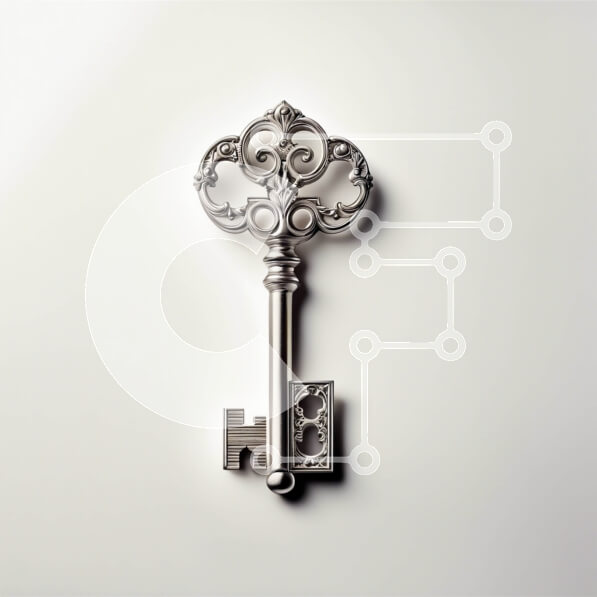 Intra Συλλεκτικό Ξύλινο Παζλ Plywood  4mm - Περίπλοκα σχεδιασμένο ασημένιο κλειδί που κρέμεται σε λευκό φόντο Σε Ξύλινο Κουτί - Διαστάσεις: 10x10 cm – 25 κομμάτια