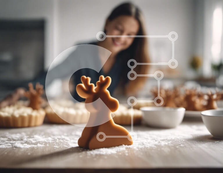 Intra Συλλεκτικό Ξύλινο Παζλ Plywood  4mm - Γυναίκα στην κουζίνα που ετοιμάζει φαγητό με κάλυμμα cupcake ταράνδων Σε Ξύλινο Κουτί - Διαστάσεις Puzzle: 10x10 cm – 25 κομμάτια