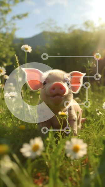 Σετ των 2 Intra Συλλεκτικό Ξύλινο Παζλ Plywood  4mm - Αξιολάτρευτη εικόνα ενός χοίρου σε ένα χωράφι με μαργαρίτα Σε Ξύλινο Κουτί - Διαστάσεις: 10x10 cm – 25 κομμάτια