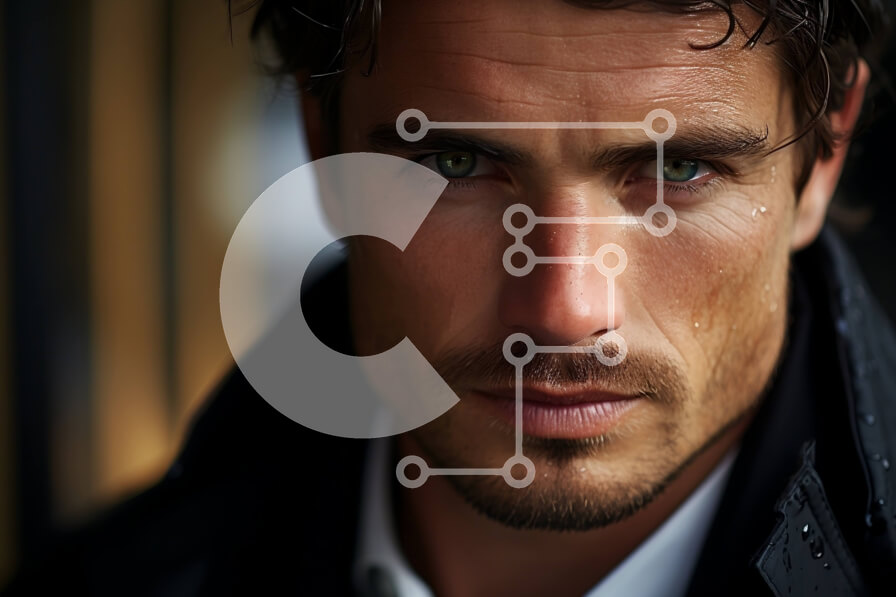 Intra Συλλεκτικό Ξύλινο Παζλ Plywood  4mm - Σοβαρό πορτρέτο ενός άνδρα με μαύρο παλτό και λευκό πουκάμισο Σε Ξύλινο Κουτί - Διαστάσεις Puzzle: 10x10 cm – 25 κομμάτια