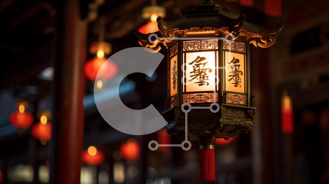 Intra Συλλεκτικό Ξύλινο Παζλ Plywood  4mm - Περίτεχνο κινέζικο φανάρι σε έναν σκοτεινό διάδρομο Σε Ξύλινο Κουτί - Διαστάσεις Puzzle: 10x10 cm – 25 κομμάτια