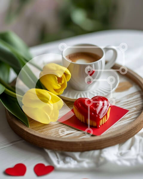 Σετ των 2 Intra Συλλεκτικό Ξύλινο Παζλ Plywood  4mm - Τούρτα σε σχήμα καρδιάς, cupcakes και κίτρινες τουλίπες για την ημέρα του Αγίου Βαλεντίνου Σε Ξύλινο Κουτί - Διαστάσεις: 10x10 cm – 25 κομμάτια