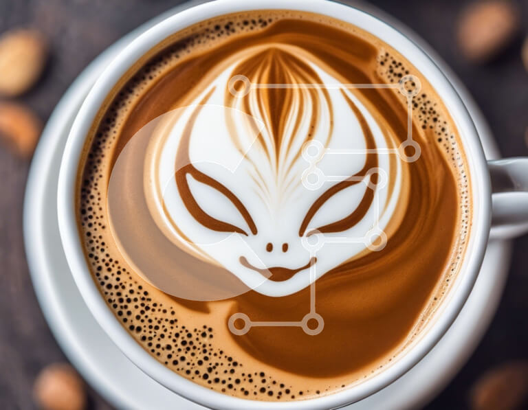 Σετ των 2 Intra Συλλεκτικό Ξύλινο Παζλ Plywood  4mm - Φλιτζάνι καφέ με εξωγήινο σχέδιο προσώπου και αμύγδαλα Σε Ξύλινο Κουτί - Διαστάσεις: 10x10 cm – 25 κομμάτια