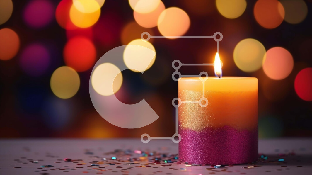 Intra Συλλεκτικό Ξύλινο Παζλ Plywood  4mm - Αναμμένο κερί με πολύχρωμα κομφετί και φώτα Bokeh Σε Ξύλινο Κουτί - Διαστάσεις Puzzle: 10x10 cm – 25 κομμάτια