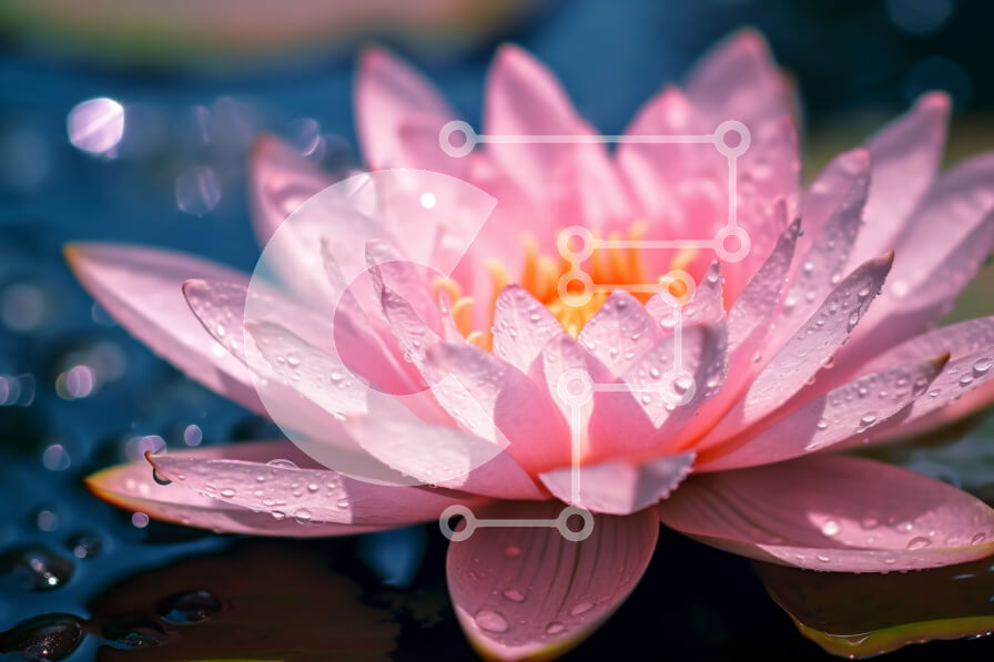 Intra Συλλεκτικό Ξύλινο Παζλ Plywood  4mm - Όμορφη εικόνα του ροζ νούφαρου σε μια λίμνη με σταγονίδια νερού Σε Ξύλινο Κουτί - Διαστάσεις: 10x10 cm – 25 κομμάτια