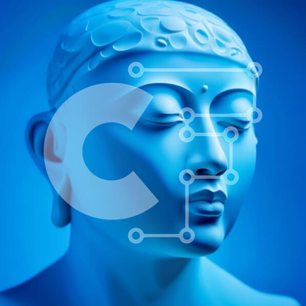 Intra Συλλεκτικό Ξύλινο Παζλ Plywood  4mm - Όμορφο μπλε άγαλμα μιας γυναίκας με κλειστά μάτια και γαλήνια έκφραση Σε Ξύλινο Κουτί - Διαστάσεις Puzzle: 10x10 cm – 25 κομμάτια