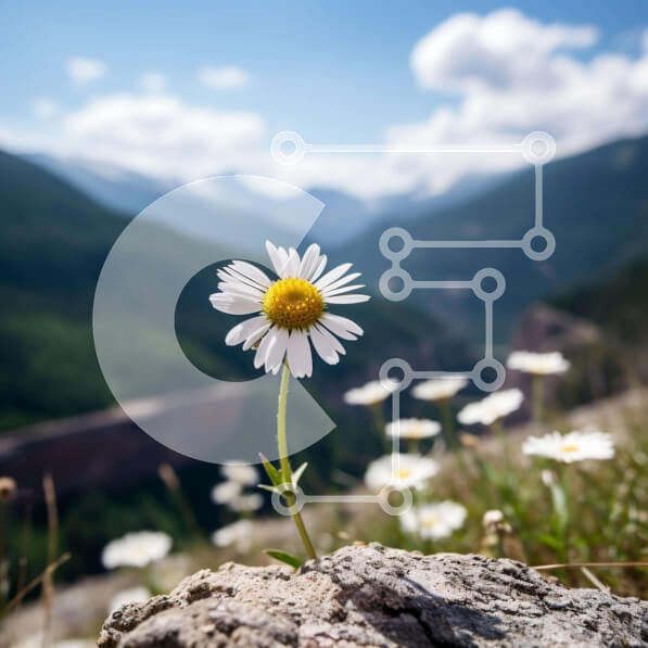 Intra Συλλεκτικό Ξύλινο Παζλ Plywood  4mm - Μονό λουλούδι μαργαρίτας με βουνά στο φόντο Σε Ξύλινο Κουτί - Διαστάσεις: 10x10 cm – 25 κομμάτια