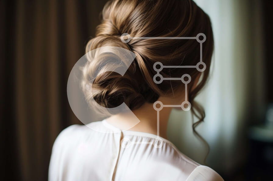 Intra Συλλεκτικό Ξύλινο Παζλ Plywood  4mm - Εκπληκτική γυναίκα με μακριά σγουρά καστανά μαλλιά σε λευκό φόρεμα και ακατάστατο κότσο Σε Ξύλινο Κουτί - Διαστάσεις Puzzle: 10x10 cm – 25 κομμάτια