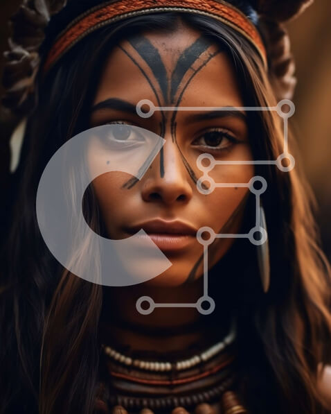 Intra Συλλεκτικό Ξύλινο Παζλ Plywood  4mm - Πορτρέτο μιας αυτόχθονης γυναίκας με στολίδια και σοβαρή έκφραση Σε Ξύλινο Κουτί - Διαστάσεις Puzzle: 10x10 cm – 25 κομμάτια