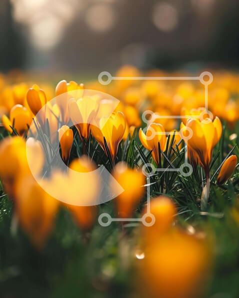 Intra Συλλεκτικό Ξύλινο Παζλ Plywood  4mm - Ζωντανό πεδίο με κίτρινα λουλούδια κρόκου Σε Ξύλινο Κουτί - Διαστάσεις: 10x10 cm – 25 κομμάτια