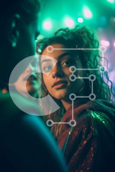 Intra Συλλεκτικό Ξύλινο Παζλ Plywood  4mm - Συναρπαστική σκηνή νυχτερινής ζωής με ομάδα νεαρών γυναικών σε νυχτερινό κέντρο διασκέδασης Σε Ξύλινο Κουτί - Διαστάσεις Puzzle: 10x10 cm – 25 κομμάτια