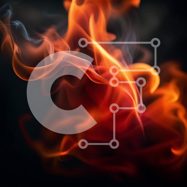 Intra Συλλεκτικό Ξύλινο Παζλ Plywood  4mm - Κοντινή εικόνα της καμένης φωτιάς με πορτοκαλί και κίτρινες φλόγες Σε Ξύλινο Κουτί - Διαστάσεις: 10x10 cm – 25 κομμάτια