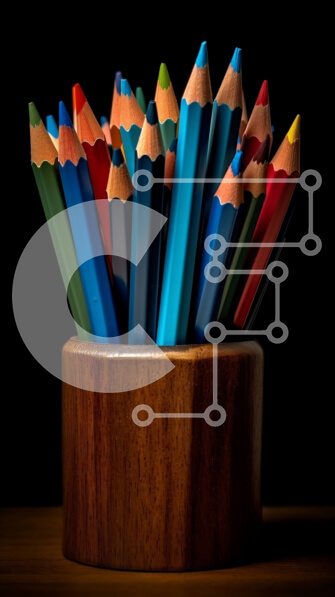 Intra Συλλεκτικό Ξύλινο Παζλ Plywood  4mm - Χρωματιστά μολύβια σε ξύλινη θήκη σε σκούρο φόντο Σε Ξύλινο Κουτί - Διαστάσεις: 10x10 cm – 25 κομμάτια