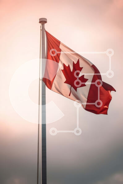 Intra Συλλεκτικό Ξύλινο Παζλ Plywood  4mm - Καναδική σημαία με φύλλο σφενδάμου σε κοντάρι σημαίας ενάντια στο συννεφιασμένο ουρανό Σε Ξύλινο Κουτί - Διαστάσεις Puzzle: 10x10 cm – 25 κομμάτια