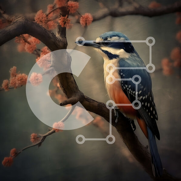 Intra Συλλεκτικό Ξύλινο Παζλ Plywood  4mm - Όμορφη εικόνα ενός μικρού πουλιού με ροζ λουλούδια στο φόντο Σε Ξύλινο Κουτί - Διαστάσεις: 10x10 cm – 25 κομμάτια