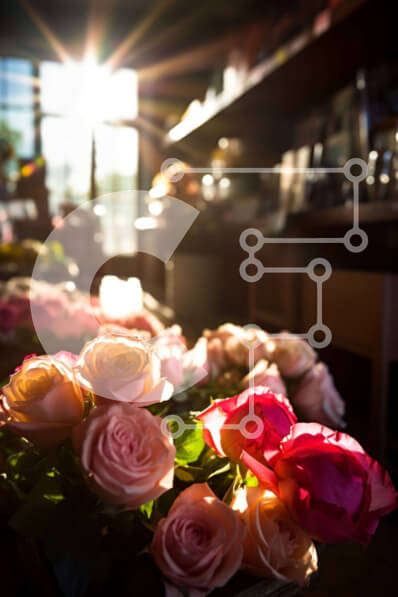 Σετ των 2 Intra Συλλεκτικό Ξύλινο Παζλ Plywood  4mm - Όμορφη εικόνα των τριαντάφυλλων σε ένα βάζο με το φως του ήλιου μέσα από ένα παράθυρο Σε Ξύλινο Κουτί - Διαστάσεις: 10x10 cm – 25 κομμάτια