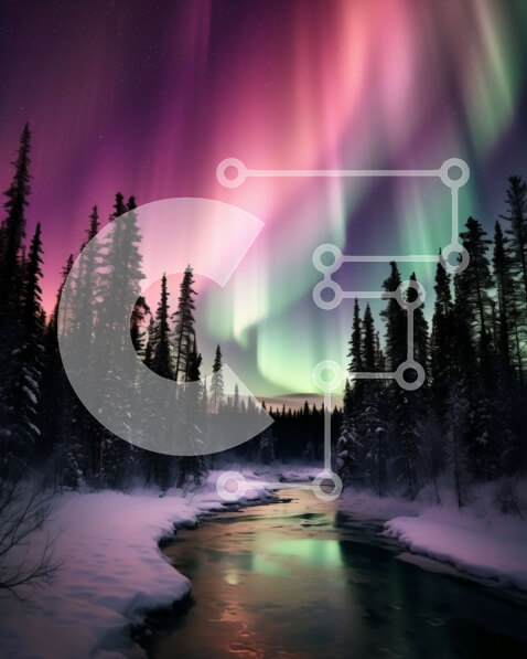 Intra Συλλεκτικό Ξύλινο Παζλ Plywood  4mm - Όμορφη εικόνα ενός χιονισμένου δάσους με το βόρειο σέλας τη νύχτα Σε Ξύλινο Κουτί - Διαστάσεις: 10x10 cm – 25 κομμάτια