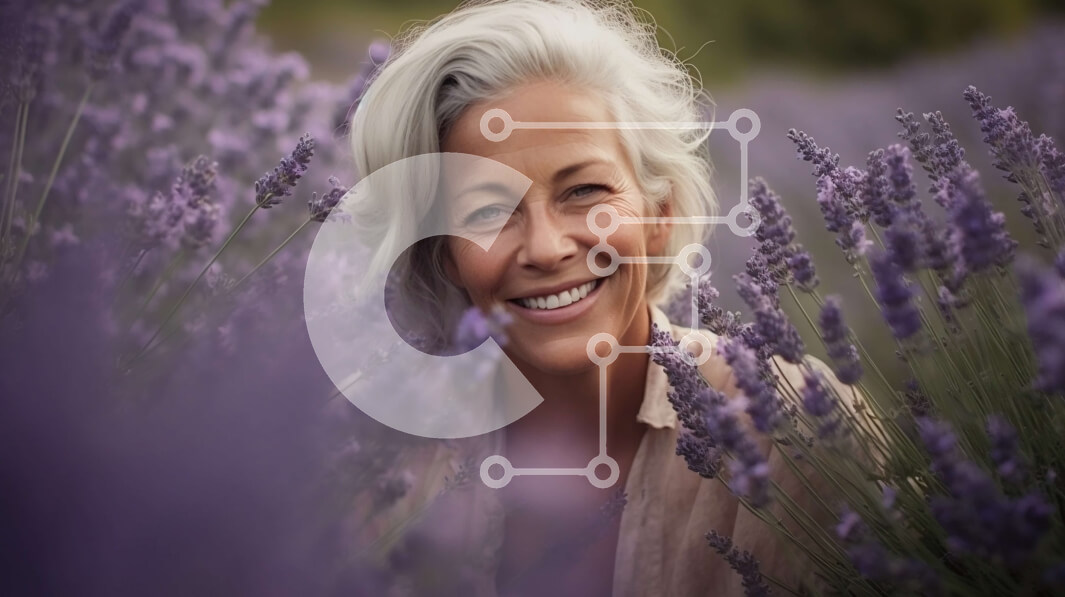 Intra Συλλεκτικό Ξύλινο Παζλ Plywood  4mm - Όμορφη εικόνα της ηλικιωμένης γυναίκας στο πεδίο της λεβάντας Σε Ξύλινο Κουτί - Διαστάσεις: 10x10 cm – 25 κομμάτια