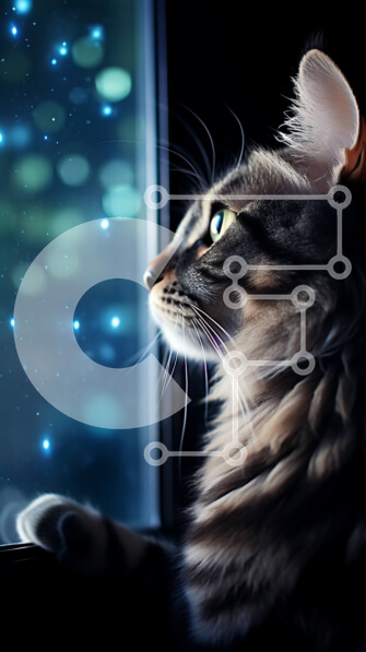 Σετ των 2 Intra Συλλεκτικό Ξύλινο Παζλ Plywood  4mm - Όμορφη εικόνα μιας γάτας που κοιτάζει τον νυχτερινό ουρανό Σε Ξύλινο Κουτί - Διαστάσεις: 10x10 cm – 25 κομμάτια