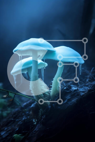 Σετ των 2 Intra Συλλεκτικό Ξύλινο Παζλ Plywood  4mm - Μπλε Μανιτάρια σε Μυστηριώδες Δάσος Σε Ξύλινο Κουτί - Διαστάσεις: 10x10 cm – 25 κομμάτια