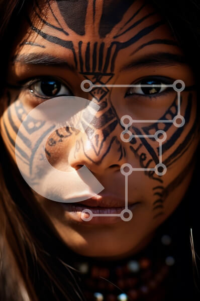 Intra Συλλεκτικό Ξύλινο Παζλ Plywood  4mm - Πορτρέτο μιας νεαρής γυναίκας με παραδοσιακή φυλετική ζωγραφική προσώπου Σε Ξύλινο Κουτί - Διαστάσεις Puzzle: 10x10 cm – 25 κομμάτια