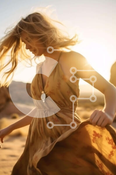 Σετ των 2 Intra Συλλεκτικό Ξύλινο Παζλ Plywood  4mm - Γυναίκα με πορτοκαλί φόρεμα που τρέχει στην έρημο στο ηλιοβασίλεμα Σε Ξύλινο Κουτί - Διαστάσεις: 10x10 cm – 25 κομμάτια