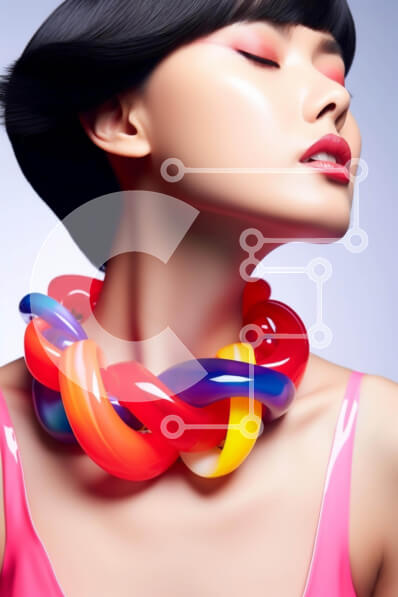 Intra Συλλεκτικό Ξύλινο Παζλ Plywood  4mm - Κομψή γυναίκα με πολύχρωμο κολιέ και ροζ τοπ Σε Ξύλινο Κουτί - Διαστάσεις Puzzle: 10x10 cm – 25 κομμάτια