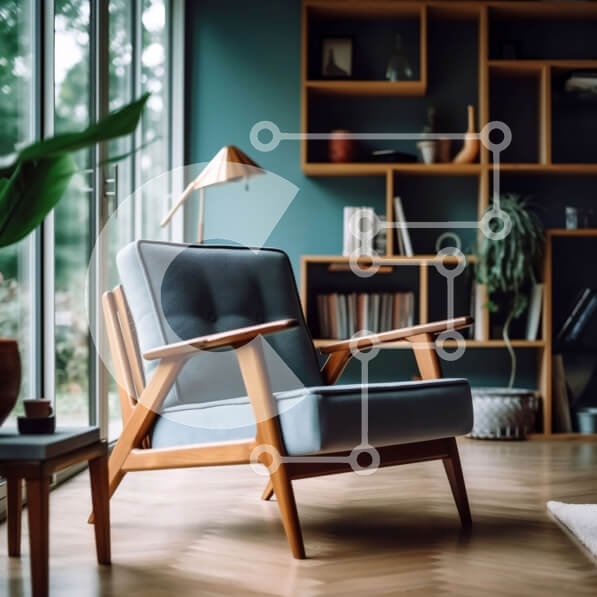 Intra Συλλεκτικό Ξύλινο Παζλ Plywood  4mm - Κομψό και άνετο σαλόνι με μπλε τοίχο και ξύλινο πάτωμα Σε Ξύλινο Κουτί - Διαστάσεις Puzzle: 10x10 cm – 25 κομμάτια