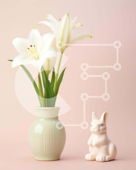 Intra Συλλεκτικό Ξύλινο Παζλ Plywood  4mm - Λευκοί κρίνοι και λαγουδάκι σε ροζ βάζο Σε Ξύλινο Κουτί - Διαστάσεις: 10x10 cm – 25 κομμάτια