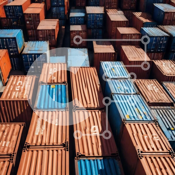 Intra Συλλεκτικό Ξύλινο Παζλ Plywood  4mm - Στοιβαγμένα μπλε και κόκκινα εμπορευματοκιβώτια αποστολής για τη μεταφορά εμπορευμάτων Σε Ξύλινο Κουτί - Διαστάσεις Puzzle: 10x10 cm – 25 κομμάτια