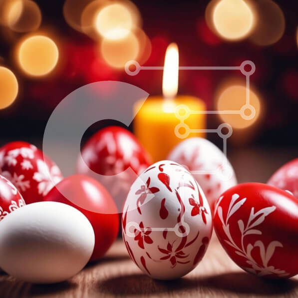 Intra Συλλεκτικό Ξύλινο Παζλ Plywood  4mm - Πολύχρωμα Πασχαλινά αυγά σε ξύλινο τραπέζι Σε Ξύλινο Κουτί - Διαστάσεις: 10x10 cm – 25 κομμάτια