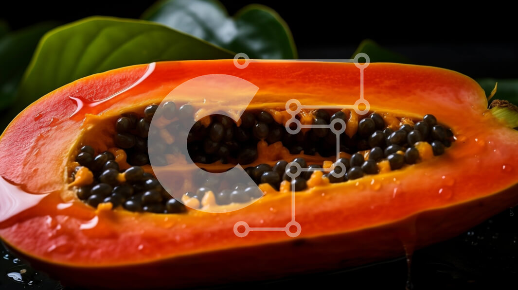 Σετ των 2 Intra Συλλεκτικό Ξύλινο Παζλ Plywood  4mm - Ώριμη παπάγια κομμένη στη μέση με σάρκα πορτοκαλιού και μαύρους σπόρους Σε Ξύλινο Κουτί - Διαστάσεις: 10x10 cm – 25 κομμάτια