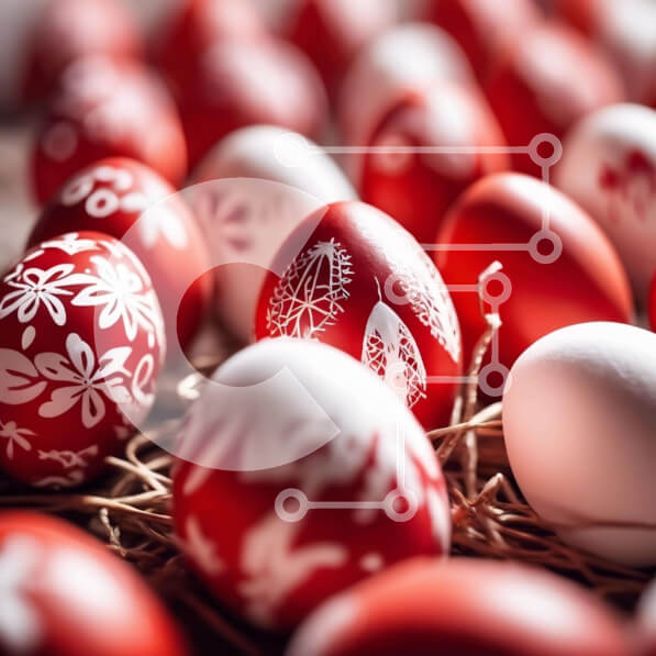 Intra Συλλεκτικό Ξύλινο Παζλ Plywood  4mm - Κόκκινα και άσπρα διακοσμημένα Πασχαλινά αυγά στο σανό Σε Ξύλινο Κουτί - Διαστάσεις: 10x10 cm – 25 κομμάτια