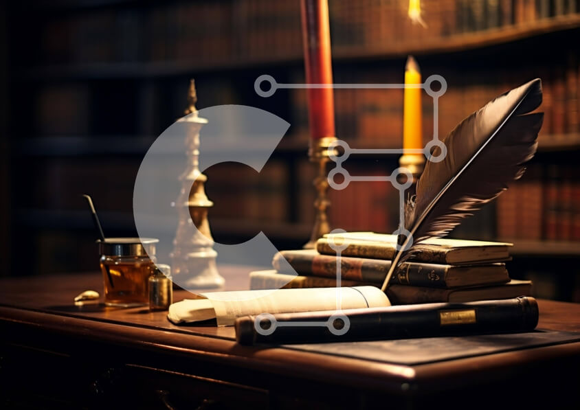 Intra Συλλεκτικό Ξύλινο Παζλ Plywood  4mm - Vintage γραφείο με στυλό, πέλμα και βιβλία Σε Ξύλινο Κουτί - Διαστάσεις Puzzle: 10x10 cm – 25 κομμάτια