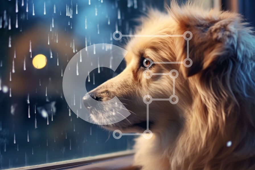 Σετ των 2 Intra Συλλεκτικό Ξύλινο Παζλ Plywood  4mm - Συγκινητική εικόνα ενός σκύλου Γκόλντεν Ριτρίβερ σε μια βροχερή μέρα Σε Ξύλινο Κουτί - Διαστάσεις: 10x10 cm – 25 κομμάτια