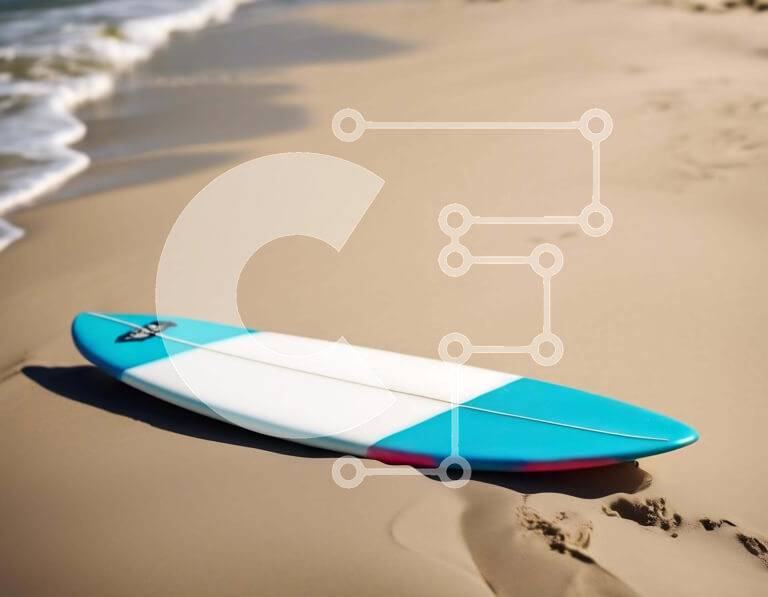 Intra Συλλεκτικό Ξύλινο Παζλ Plywood  4mm - Σανίδα του σερφ στην παραλία με τα κύματα Σε Ξύλινο Κουτί - Διαστάσεις: 10x10 cm – 25 κομμάτια